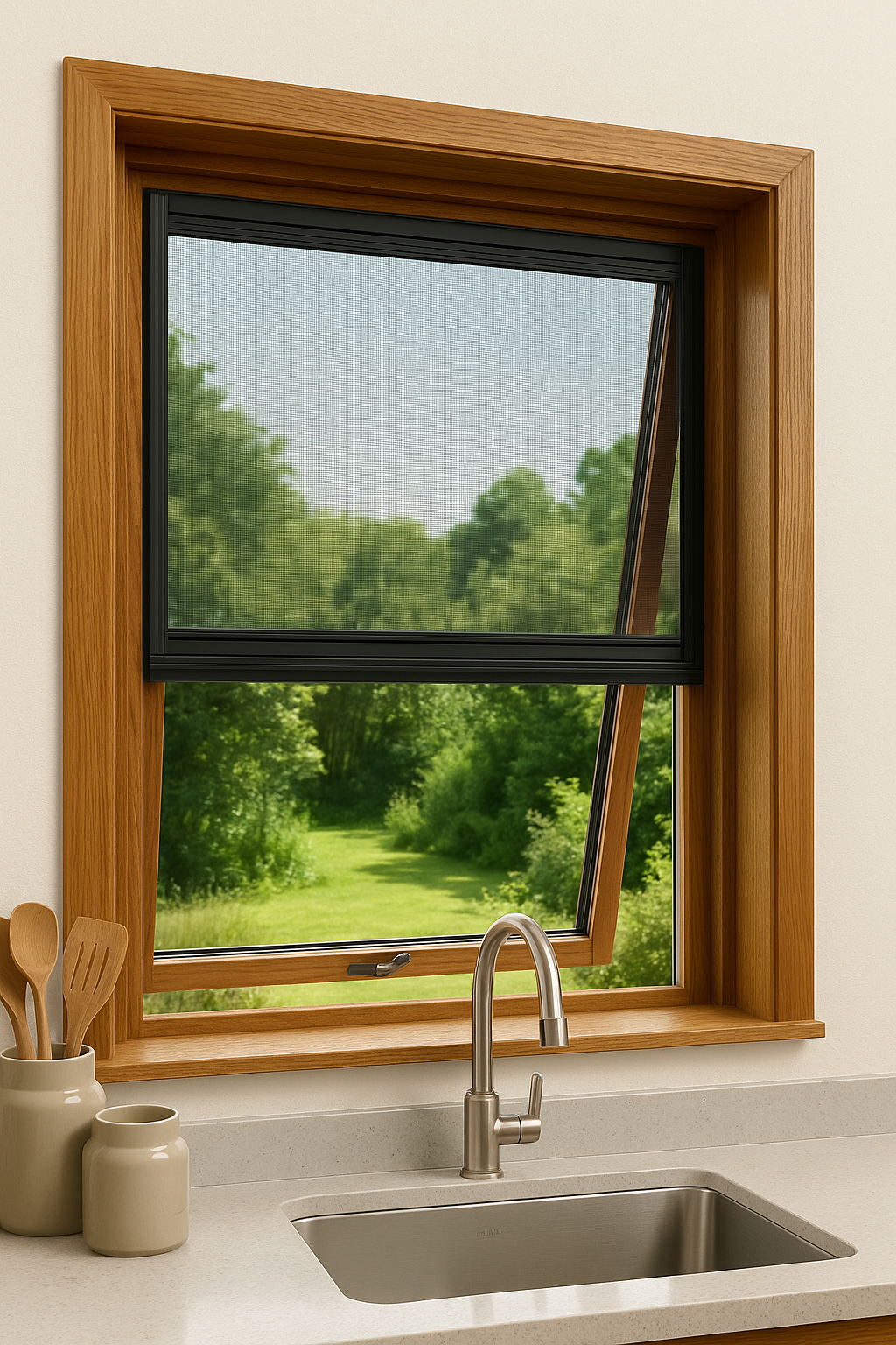 Vision blinds on large full length windows in home office