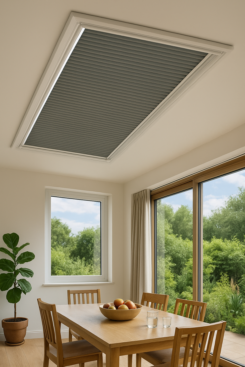 Lantern blinds filtering daylight in conservatory