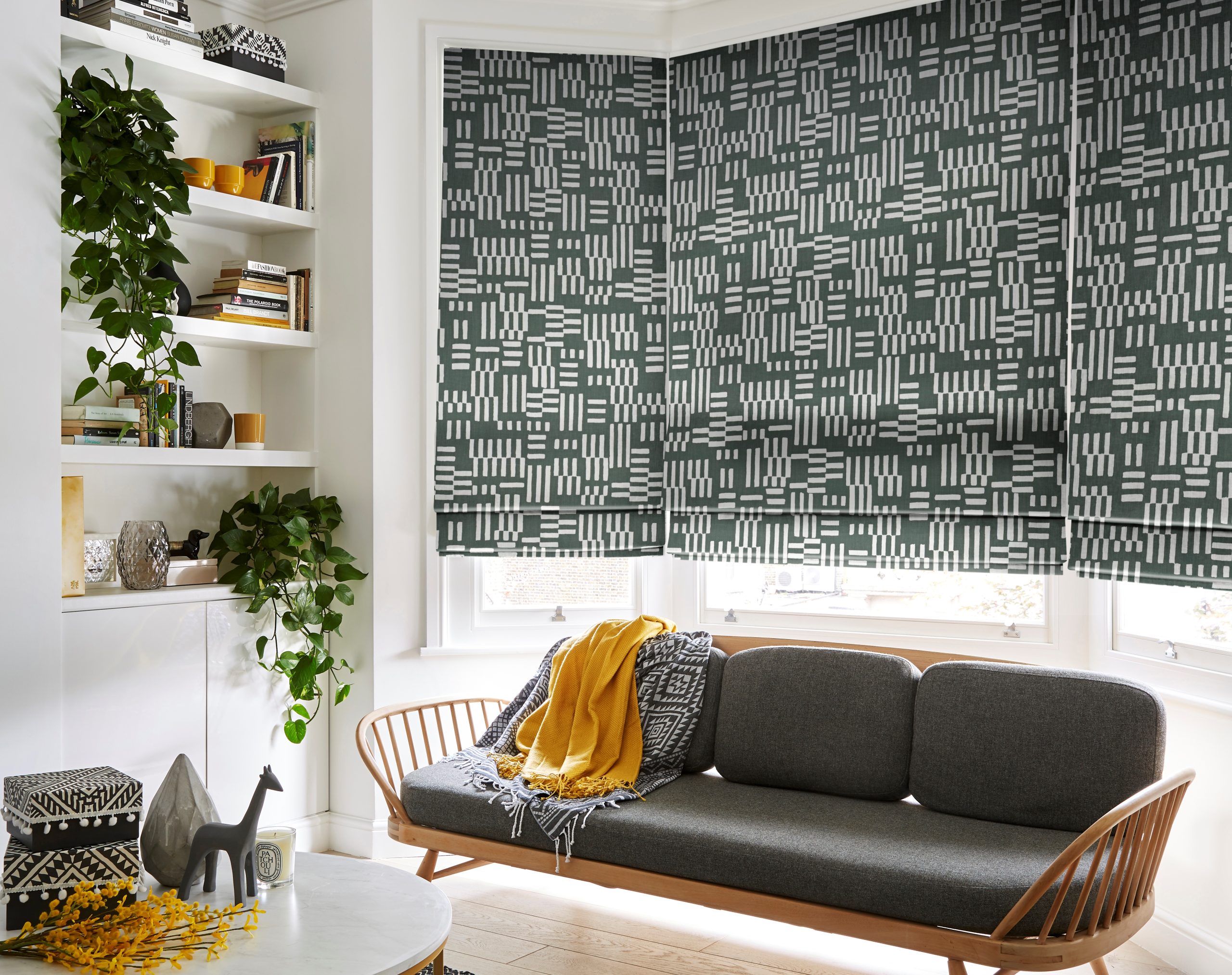 Collage showing a range of blind colours and fabric options