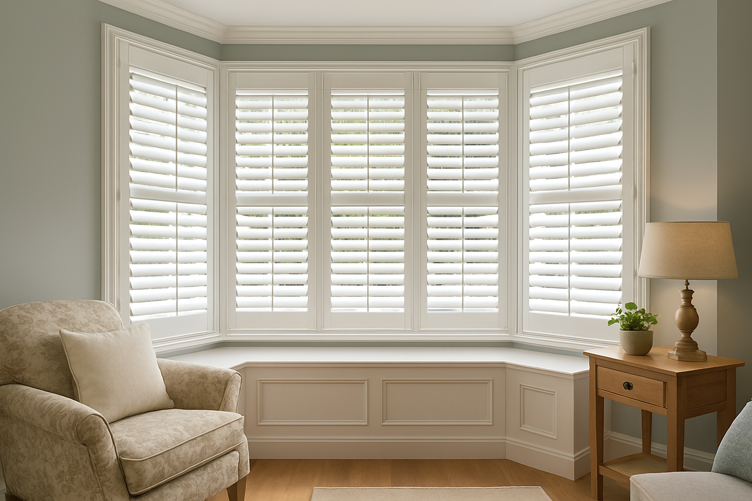 Bay shutters in kitchen