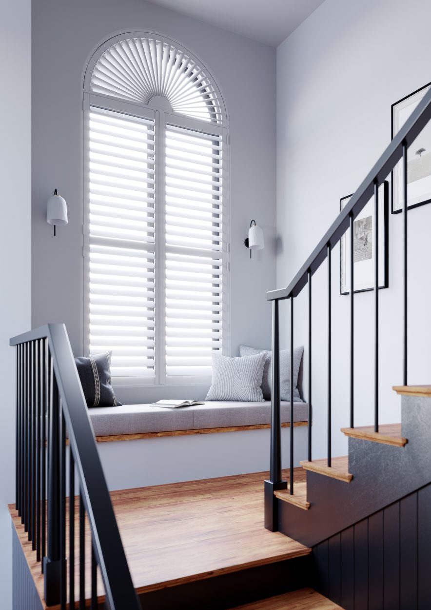 Bay shutters in kitchen