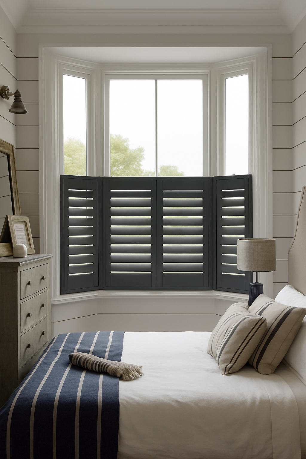 Bay shutters with armchair